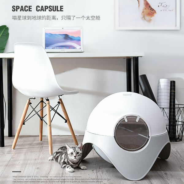 15% Easy Clean Creative Cat Litter Pan Super Large Space Toilet for Cats Hooded Round Design Litter Tray Anti-stink & Anti-spill