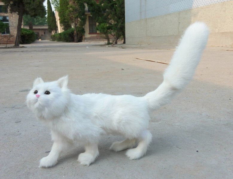 big simulation cat toy resin&fur white standing cat model gift 29x25cm 1203