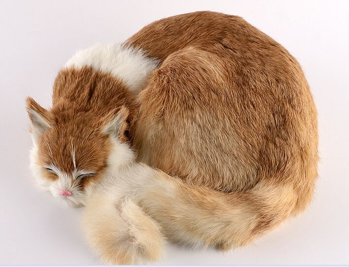 big simulation sleeping cat toy polyethylene & furs yellow cat model about 29x31x10cm c2245