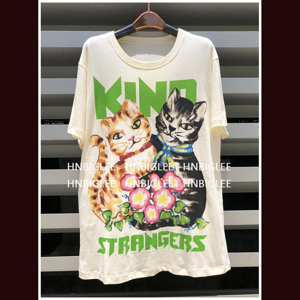 2019 summer new women's T-shirt short-sleeved cotton casual comfortable cat print women's T-shirt