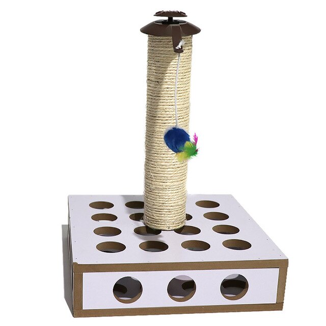 APAUALPET Pet Toy 12 Holes Cat Disc Scratch Toy Kitten Training Board Wood Sisal Post Cat Furniture With Little Mouse Toy