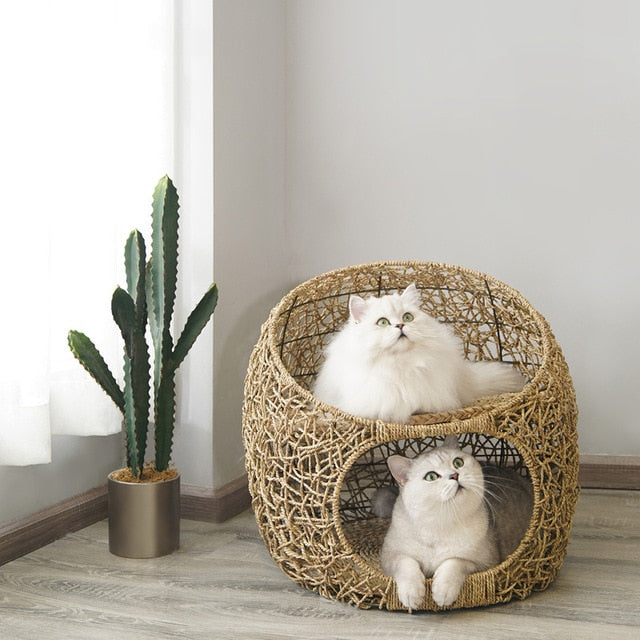 Cat Luxury vine bed house cat hammock with cushion kitten house pet accessories pet hanging bed frame  cat home goods basket