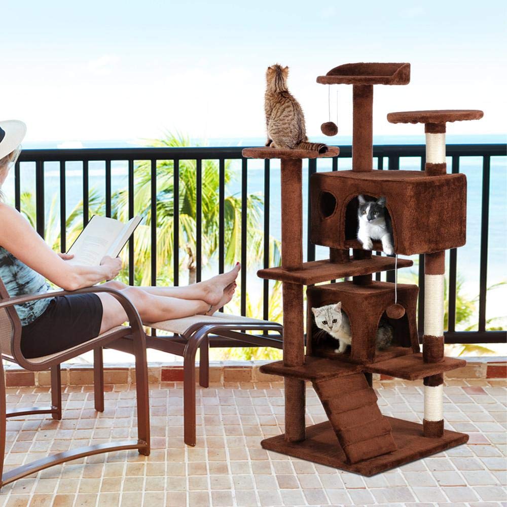 Extra Large Tall Cat Tree Bed Furniture Scratching Tower Post Condo Kitten Pet House Brown