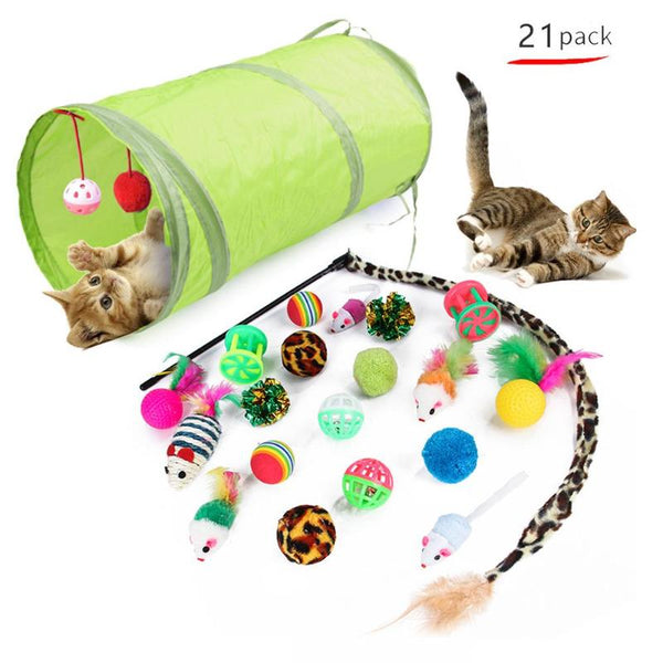21pcs/set Funny Pet Cat Tunnel Cats Cave Kitten Stick False Mouse Ball Toys 36#