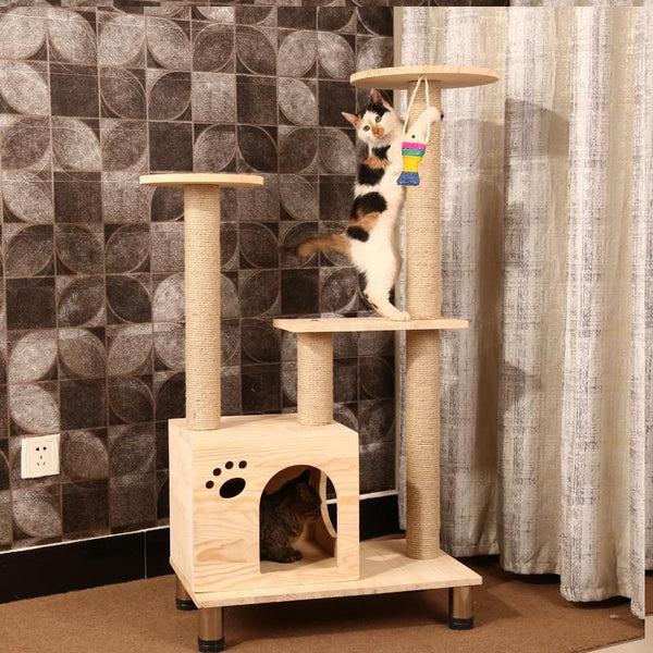 HEYPET Cat Tree Tower Furniture Kitten Playhouse Perches Platforms Ladders Cat Tree Sisal Scratching Post Climbing Frame Pet