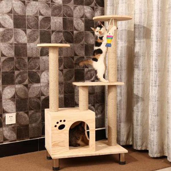 HEYPET Cat Tree Tower Furniture Kitten Playhouse Perches Platforms Ladders Cat Tree Sisal Scratching Post Climbing Frame Pet
