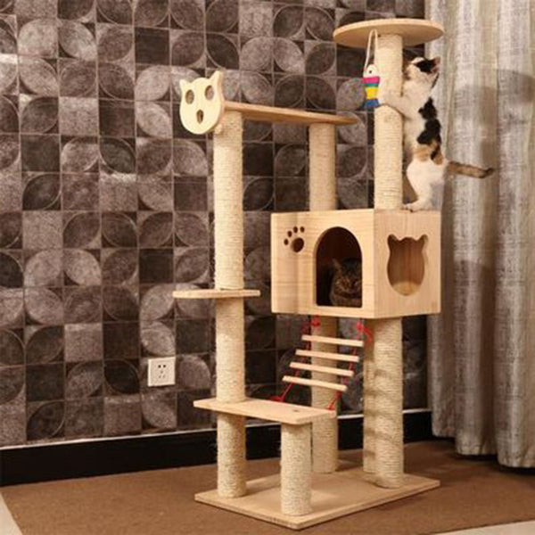 HEYPET Cat Tree Tower Furniture Kitten Playhouse Perches Platforms Ladders Cat Tree Sisal Scratching Post Climbing Frame Pet
