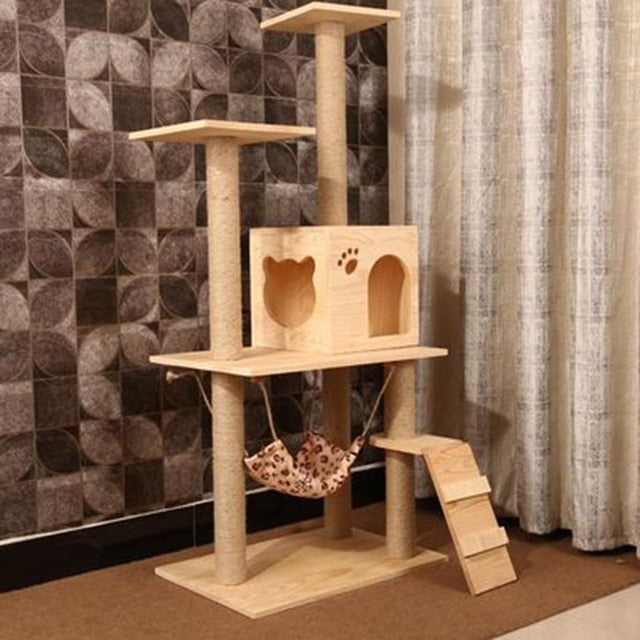 HEYPET Cat Tree Tower Furniture Kitten Playhouse Perches Platforms Ladders Cat Tree Sisal Scratching Post Climbing Frame Pet