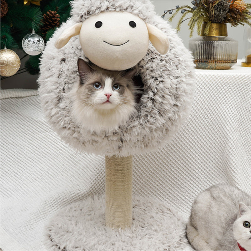 HEYPET Cat Climbing Frame Sheep Shape Cat Bed Cat House Tree Cat Scratched Toy Pet Furniture Scratched Wooden Tree Cat Jumping