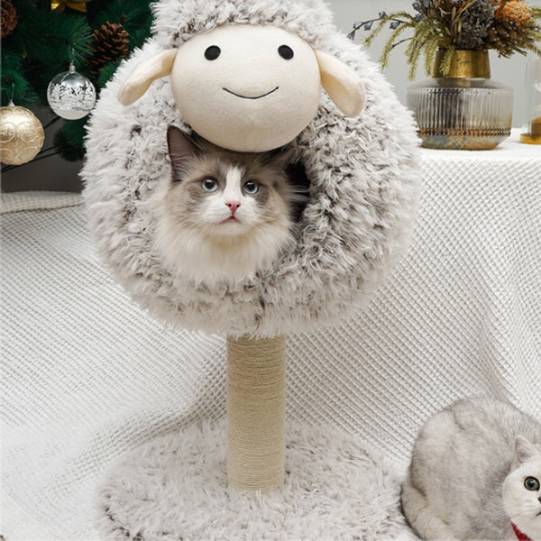 HEYPET Cat Climbing Frame Sheep Shape Cat Bed Cat House Tree Cat Scratched Toy Pet Furniture Scratched Wooden Tree Cat Jumping