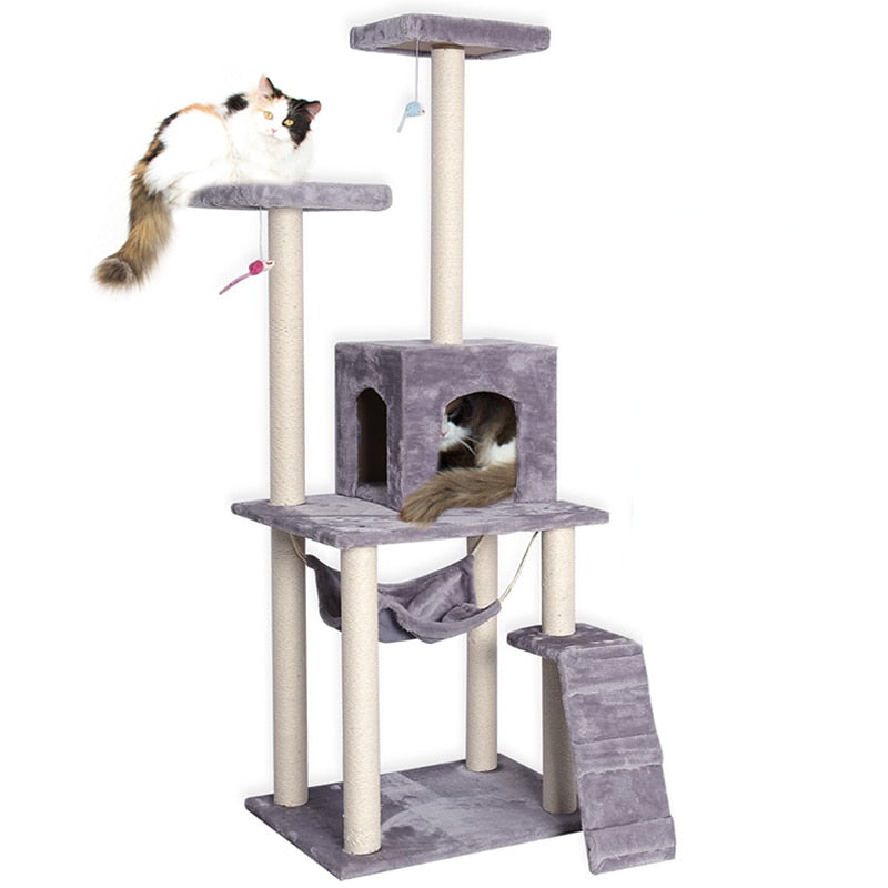 HEYPET Cat Toy Scratching H125CM Wood Climbing Tree Cat Jumping Standing Frame Cat Bed Furniture Pet Supplies