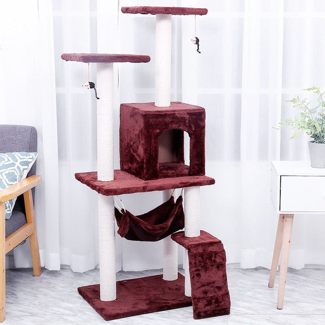 HEYPET Cat Toy Scratching H125CM Wood Climbing Tree Cat Jumping Standing Frame Cat Bed Furniture Pet Supplies