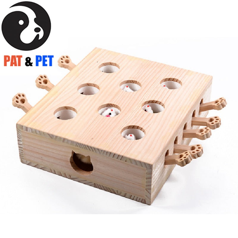Cat Interactive Toys , Whack a Mole Mouse Exercise Toy , Solid Wood Puzzle Box
