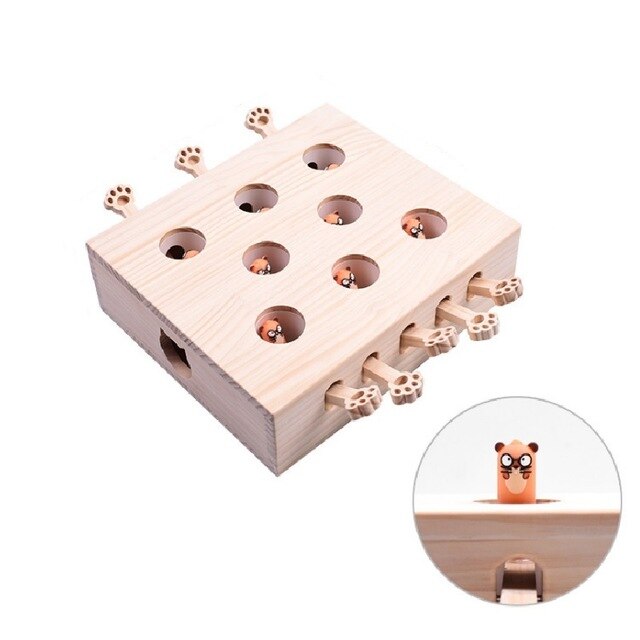 Cat Interactive Toys , Whack a Mole Mouse Exercise Toy , Solid Wood Puzzle Box