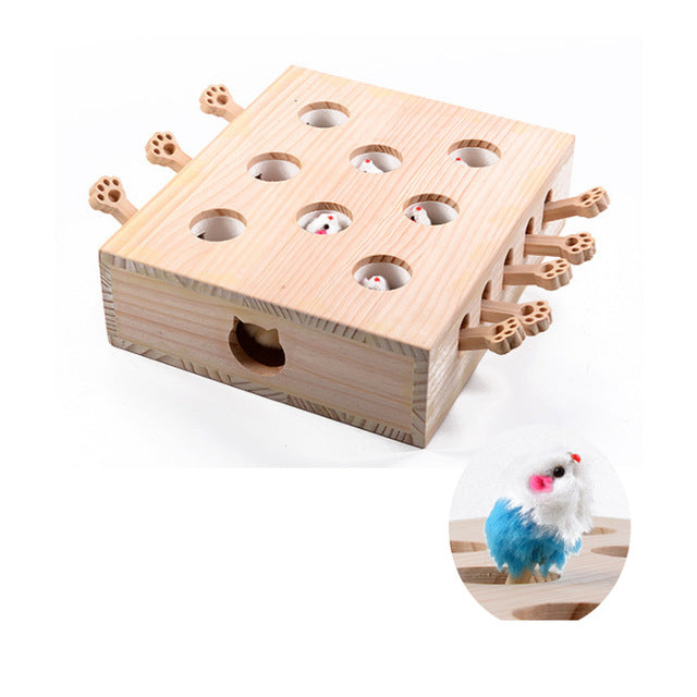 Cat Interactive Toys , Whack a Mole Mouse Exercise Toy , Solid Wood Puzzle Box
