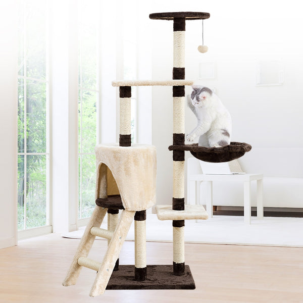 53in Pet Cat Tree House with Hanging Ball Cats Furniture for Cat Tower Cat Tree Scratchers Tree for Pet House Play