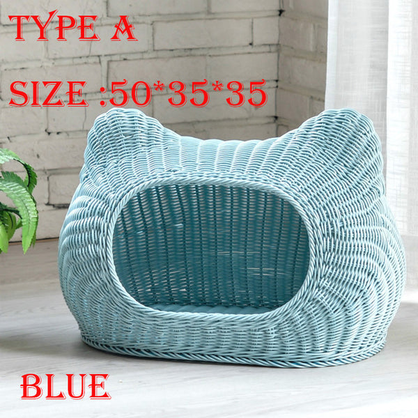 Pet Woven Cave Bed  Woven Imitation Wicker Pet House Basket Bed for Cat/Kitten/Puppy/Dog