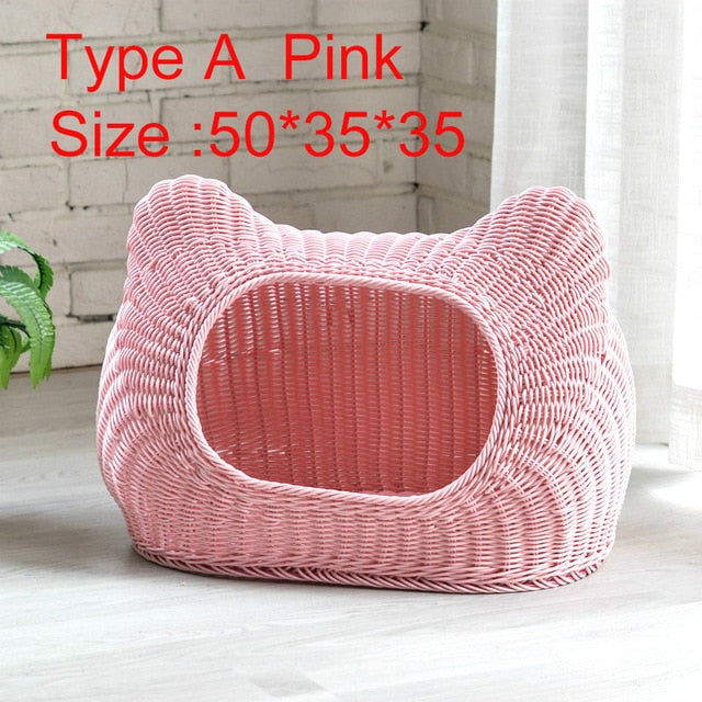 Pet Woven Cave Bed  Woven Imitation Wicker Pet House Basket Bed for Cat/Kitten/Puppy/Dog