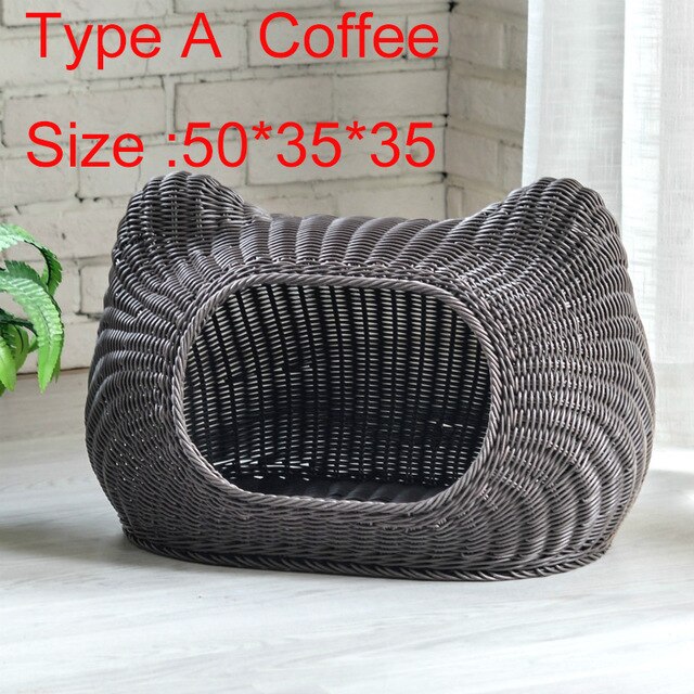 Pet Woven Cave Bed  Woven Imitation Wicker Pet House Basket Bed for Cat/Kitten/Puppy/Dog
