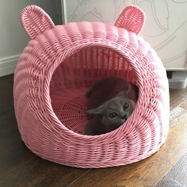 Pet Woven Cave Bed  Woven Imitation Wicker Pet House Basket Bed for Cat/Kitten/Puppy/Dog