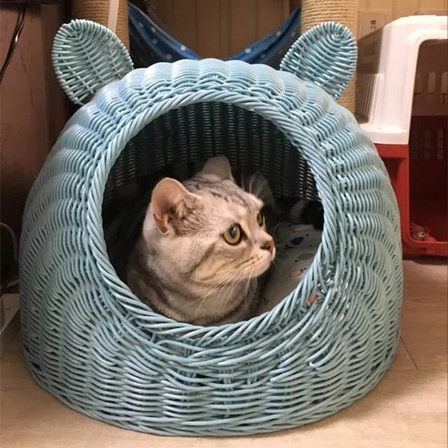 Pet Woven Cave Bed  Woven Imitation Wicker Pet House Basket Bed for Cat/Kitten/Puppy/Dog
