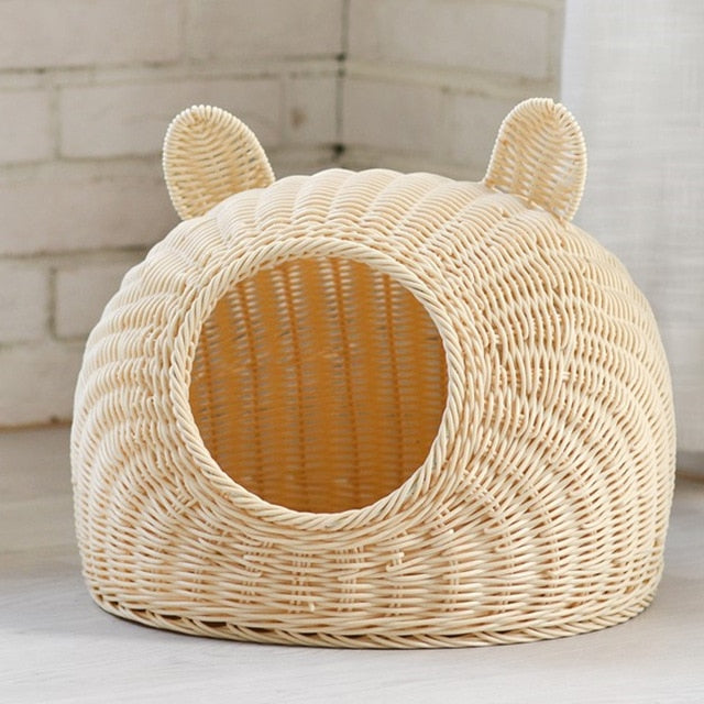 Pet Woven Cave Bed  Woven Imitation Wicker Pet House Basket Bed for Cat/Kitten/Puppy/Dog