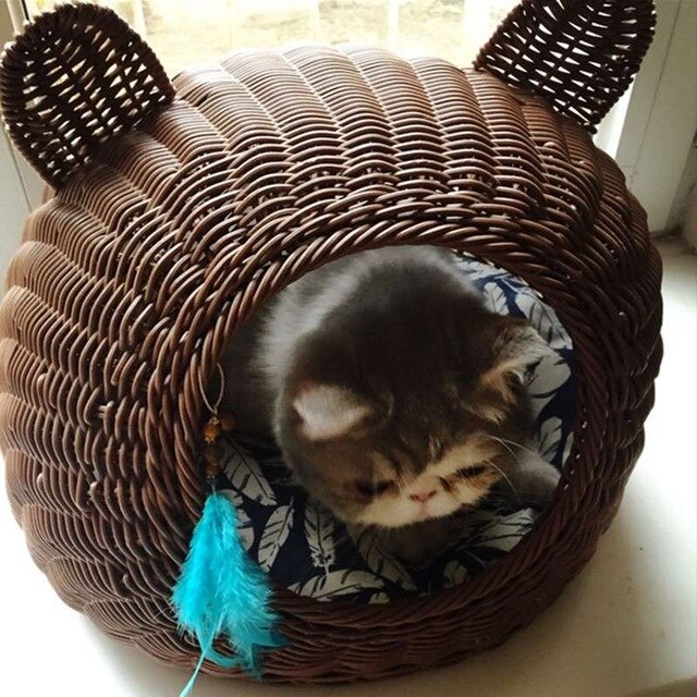 Pet Woven Cave Bed  Woven Imitation Wicker Pet House Basket Bed for Cat/Kitten/Puppy/Dog