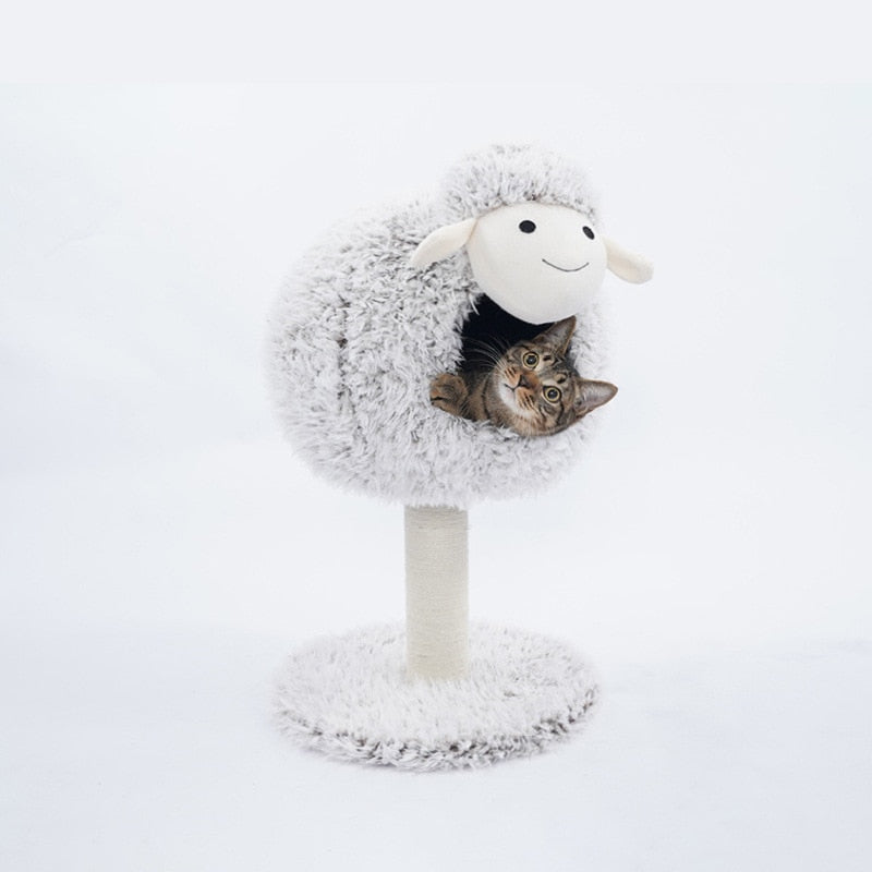 Cats Tree christmas Lamb shape House with Hanging Ball Cat Toy Furniture Scratch Solid Woods for Cats Climbing Frame Condos Luxu