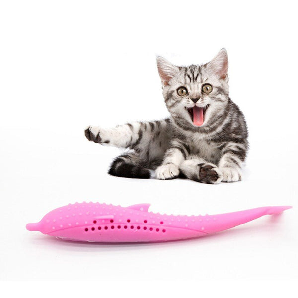Cat Fish Shape Toothbrush With Catnip, Pet Eco-Friendly Silicone Molar Stick Teeth Cleaning Toy For Cats