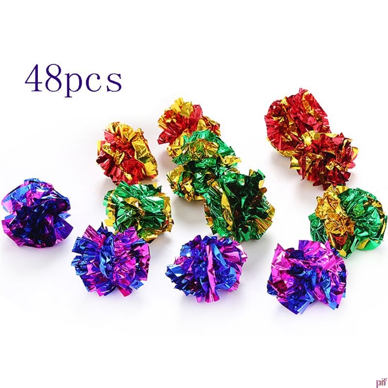 48PCS Mylar Balls Cat Toy Shiny Crinkle Sound Shiny Ring Paper Kitten Crackle