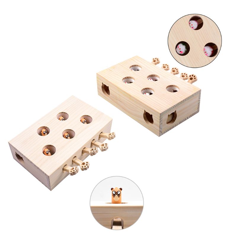Pet Hamster Cat Hunting Toy with 5-holes Mouse Hole Cats Catch Bite Interactive Toys
