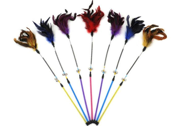 Acrylic Colorful Pet Cat Playing Toys Bell Feather Dangle Kitten Rod Toy Interactive Funny Hot Sale