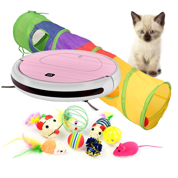 Cat Toys Pet Kit Collapsible Tunnel Cat toy Fun Bell Feather Mice Shape Kitten Interactive Play Supplies Robot Vacuum Cleaner