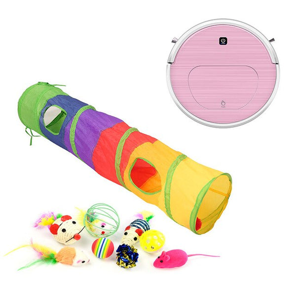 Cat Toys Pet Kit Collapsible Tunnel Cat toy Fun Bell Feather Mice Shape Kitten Interactive Play Supplies Robot Vacuum Cleaner
