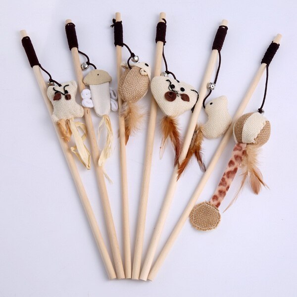 DHL 200pcs Funny Mouse Cat Toy Teaser Wand Feather Playing Cat Toys For Cats Kitten Plush Ball Interactive Scratch Stick