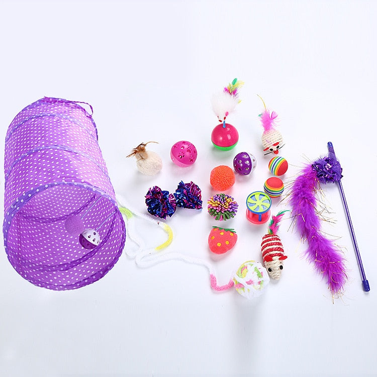 Pets Cat Toys Teasing The Cat Suit Cat Tunnel Ringing Paper Ball Plastic Feather Gift Group Combine