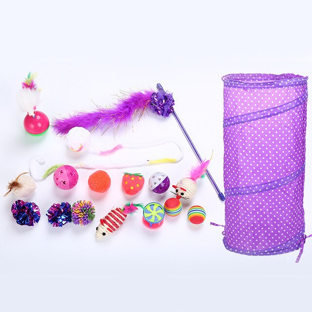 Pets Cat Toys Teasing The Cat Suit Cat Tunnel Ringing Paper Ball Plastic Feather Gift Group Combine