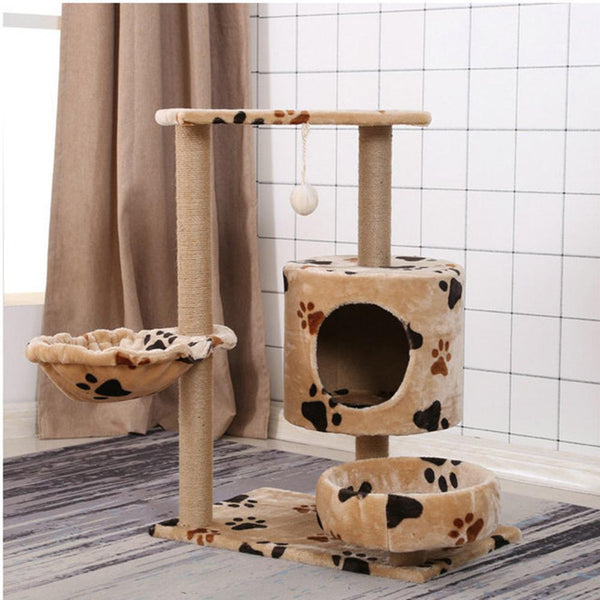 Pet Natural Sisal Climbing Frame Scratching Board with Plush Nest Toy for Cats