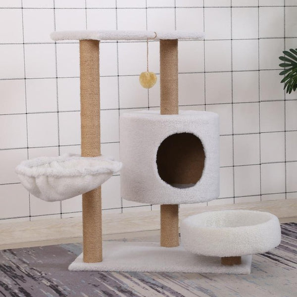 Pet Natural Sisal Climbing Frame Scratching Board with Plush Nest Toy for Cats