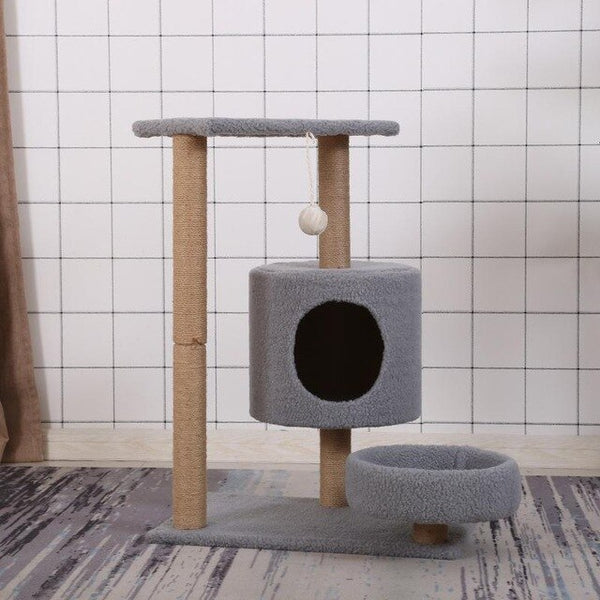 Pet Natural Sisal Climbing Frame Scratching Board with Plush Nest Toy for Cats