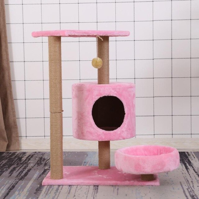 Pet Natural Sisal Climbing Frame Scratching Board with Plush Nest Toy for Cats