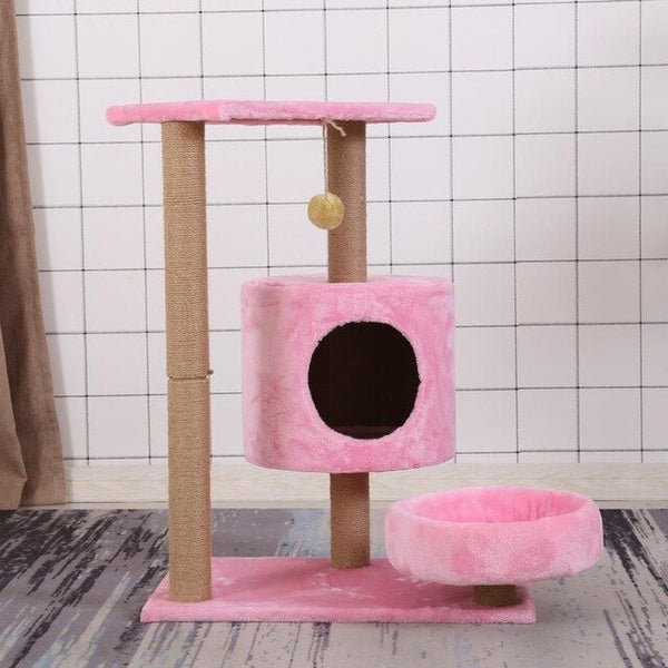 Pet Natural Sisal Climbing Frame Scratching Board with Plush Nest Toy for Cats