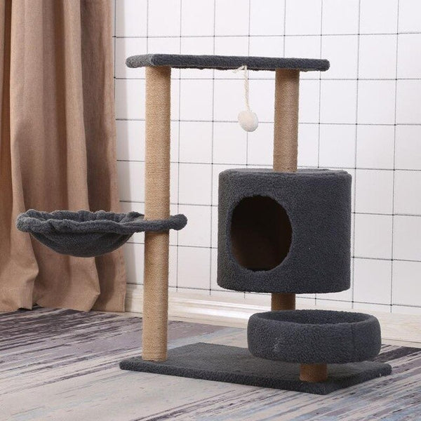 Pet Natural Sisal Climbing Frame Scratching Board with Plush Nest Toy for Cats