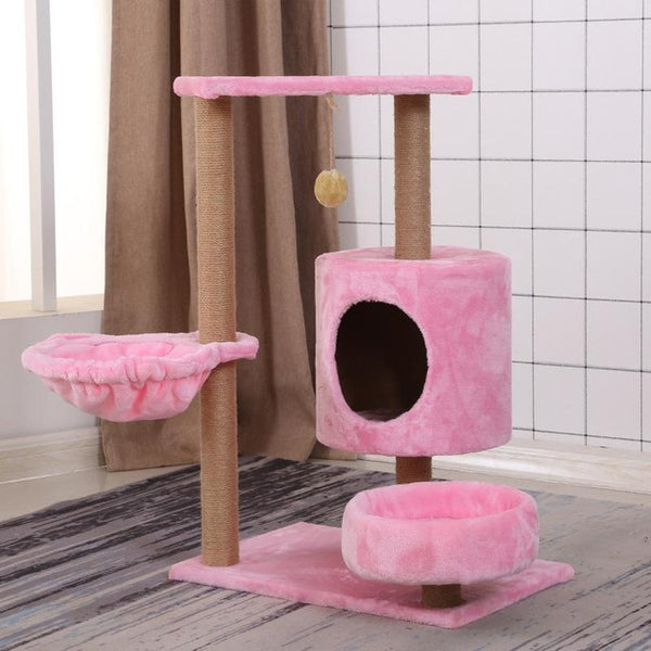 Pet Natural Sisal Climbing Frame Scratching Board with Plush Nest Toy for Cats