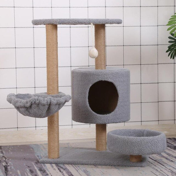 Pet Natural Sisal Climbing Frame Scratching Board with Plush Nest Toy for Cats