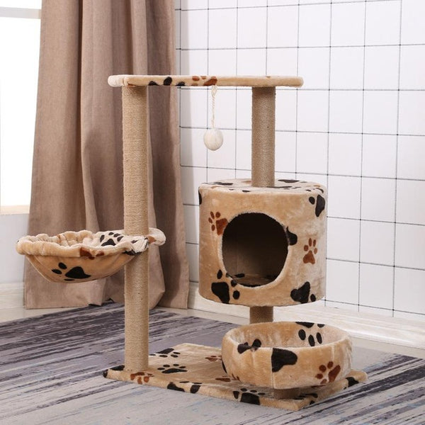 Pet Natural Sisal Climbing Frame Scratching Board with Plush Nest Toy for Cats
