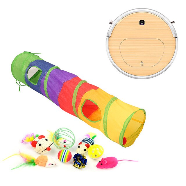 Cat Toys Pet Kit Collapsible Tunnel Cat toy Fun Bell Feather Mice Shape Kitten Interactive Play Supplies Robot Vacuum Cleaner