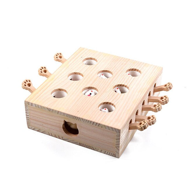 HEYPET New Cat Toys Pet Indoor Solid Wooden Cat Hunting Toy Interactive 3/5-holed Mouse Seat Scratch Interactive Cats Play Toy
