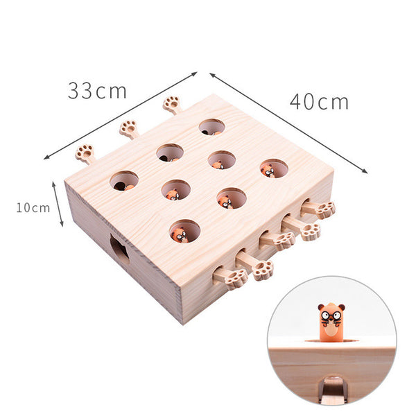 HEYPET New Cat Toys Pet Indoor Solid Wooden Cat Hunting Toy Interactive 3/5-holed Mouse Seat Scratch Interactive Cats Play Toy