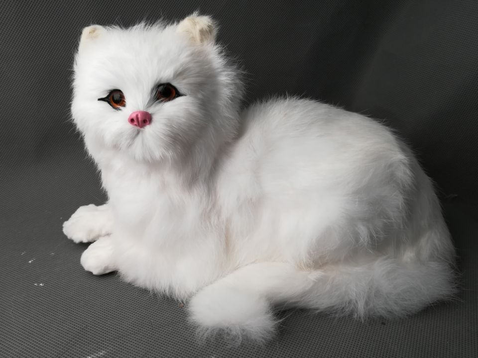 large 30x16cm lying cat plastic&fur white cat hard model home decoration Xmas gift w2055